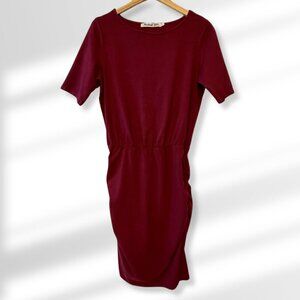 🤍 Michael Stars Maroon/Burgundy Cotton Short-sleeve Casual Tea-length Dress